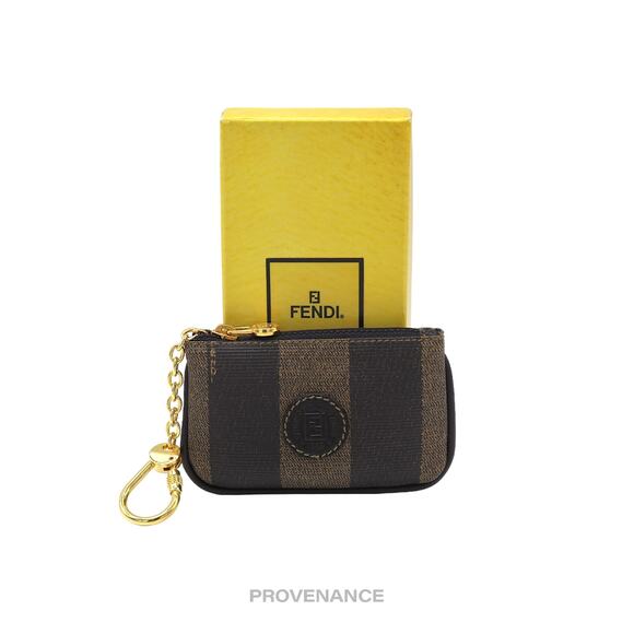 🔴 Fendi FF Pequin Key Pouch Cles - Striped Black - Picture 1 of 6